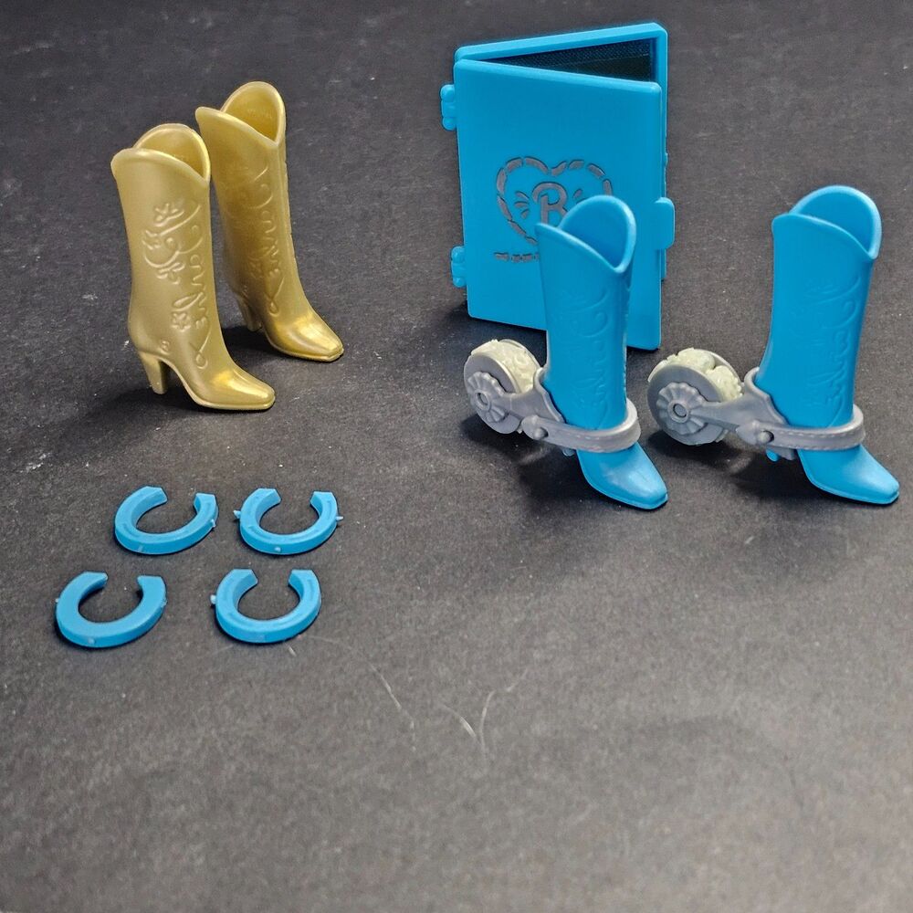 Barbie Western Stampin Accessory Set, Vtg 1993 Turquoise Gold Boots Spurs 1993